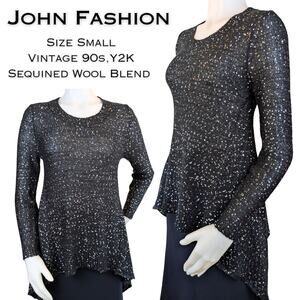 John Fashion Sweater Small Black Sequin Y2K Waterfall Holiday New Years Party